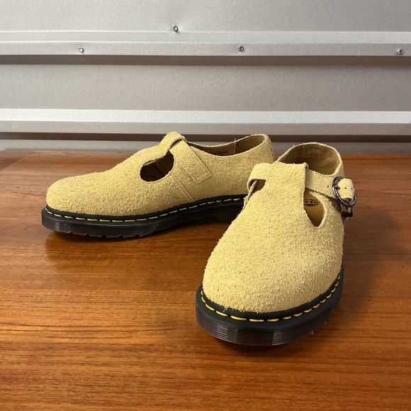 Dr. Martens Men T-Bar Yellow Tan Nappy Hairy Suede Leather Buckle Shoe Size 10 - Picture 2 of 12